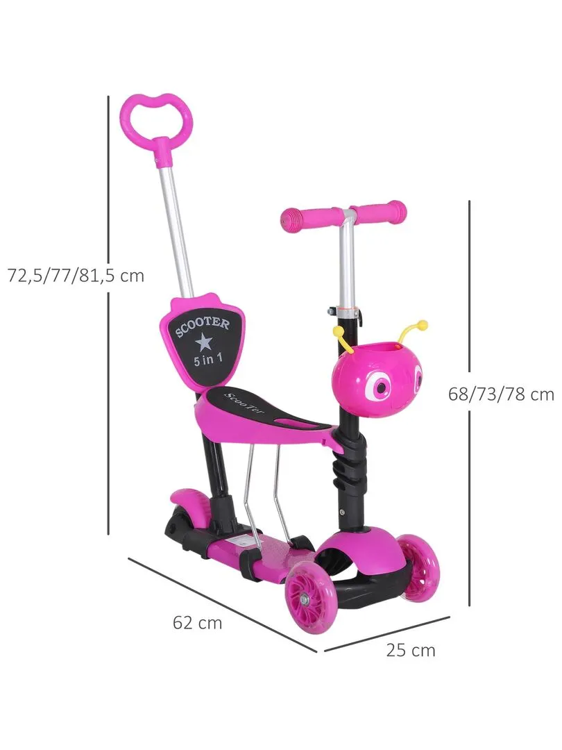 Trottinette pour enfants 3 en 1 - Rose