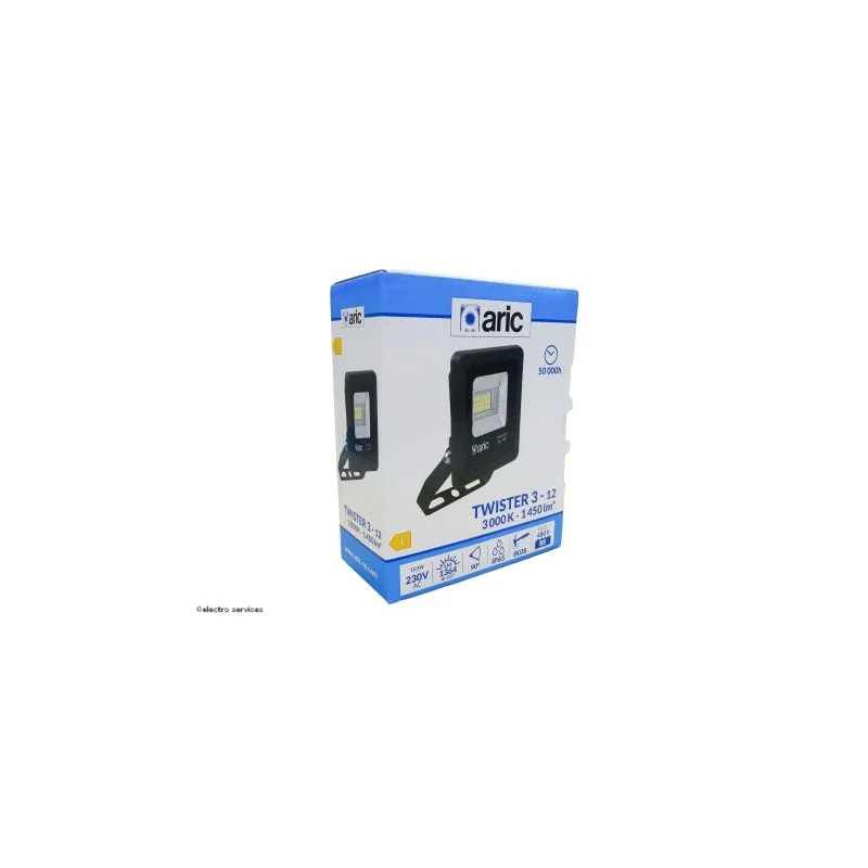 TWISTER 3 - Proj. Ext. IP65 IK08, noir, 90 LED integre 12W 3000K 1450lm ARIC