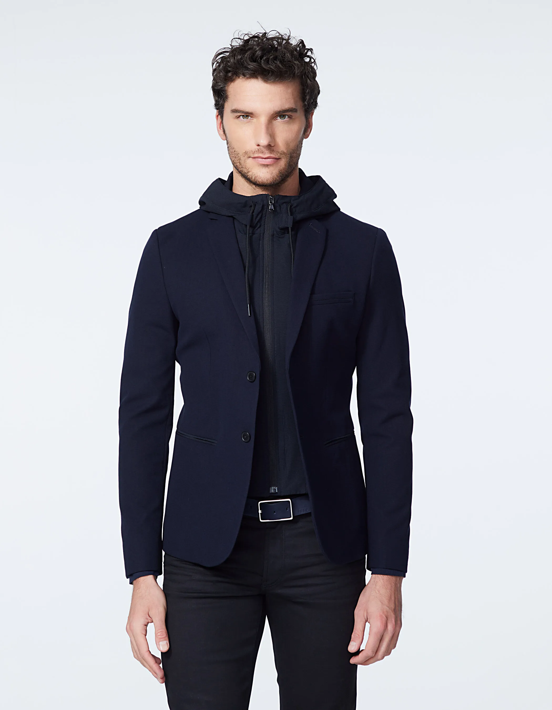 Veste marine avec parmenture à capuche WATER REPELLENT Homme