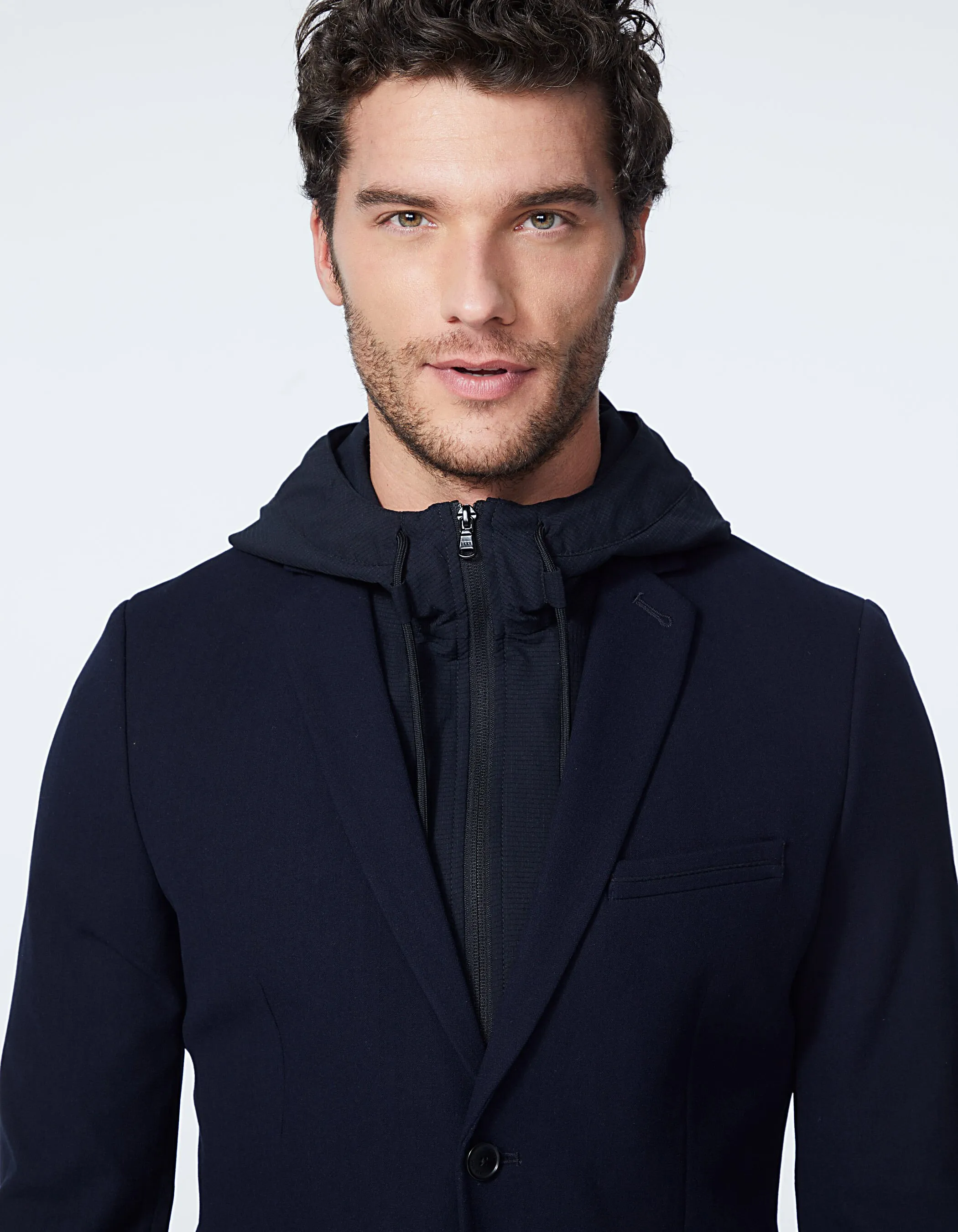 Veste marine avec parmenture à capuche WATER REPELLENT Homme